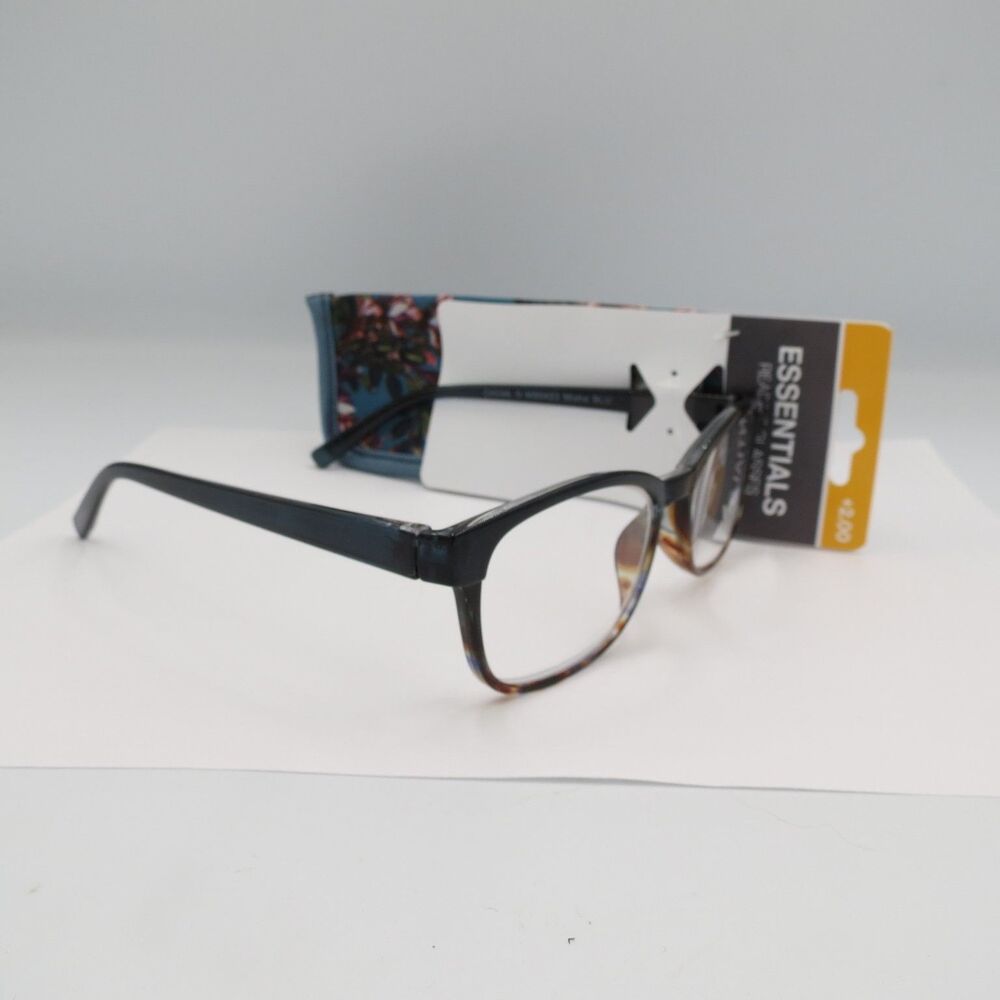 Essentials Misha Blu Reading Glasses +2.00 Strength with Case